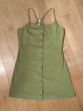RVCA Olive Green Button-Front Tank Dress
